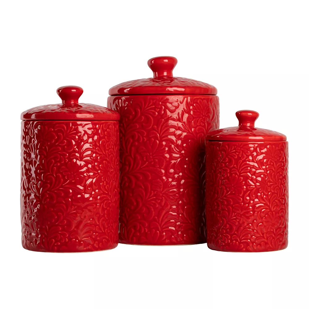 10 Strawberry Street Fleur Embossed 3-pc. Ceramic Canister Set 1 10 Strawberry Street Fleur Embossed 3-pc. Ceramic Canister Set