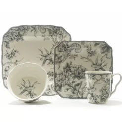 222 Fifth Adelaide Grey 16-pc. Square Dinnerware Set
