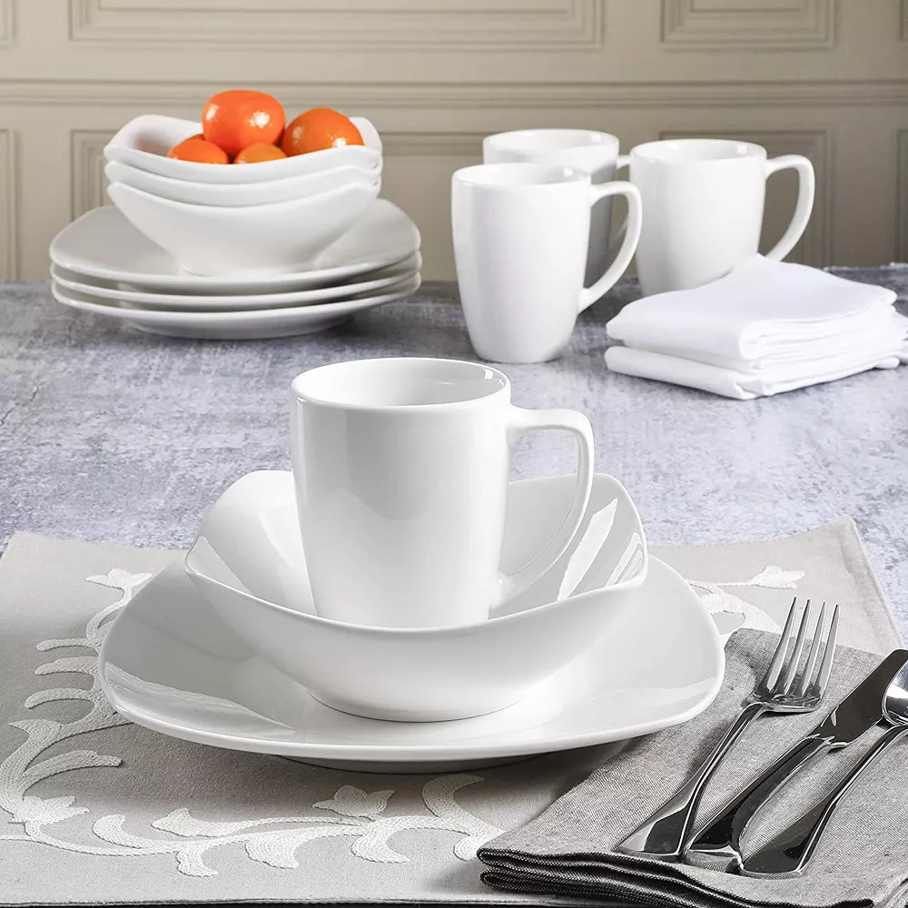 Gibson Zen Buffetware 12 Piece Square Dinnerware Plate, Bowl, & Mug Set, White 4 Gibson Zen Buffetware 12 Piece Square Dinnerware Plate, Bowl, & Mug Set, White - Image 4