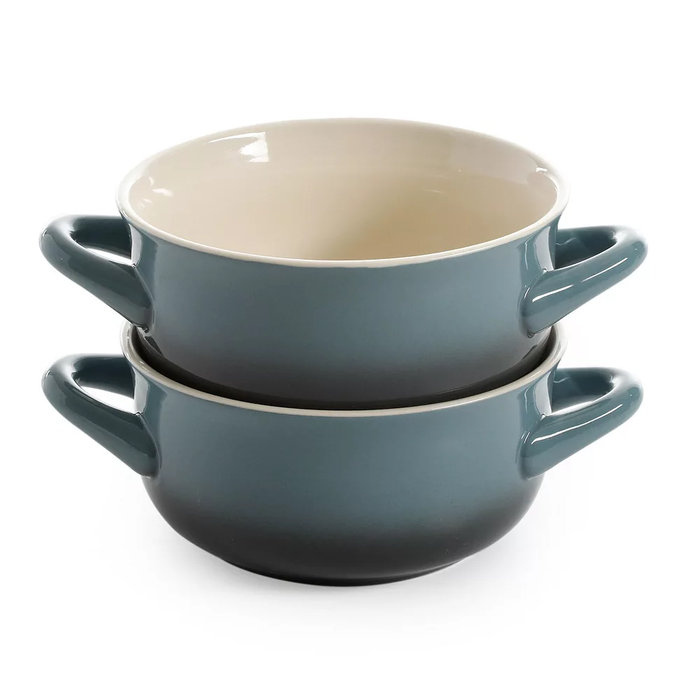 Gibson Living Crock-Pot 30oz Artisan Stoneware Soup Bowl W/ Handle, 2 Pack, Gray Gradient 2 Gibson Living Crock-Pot 30oz Artisan Stoneware Soup Bowl W/ Handle, 2 Pack, Gray Gradient - Image 2
