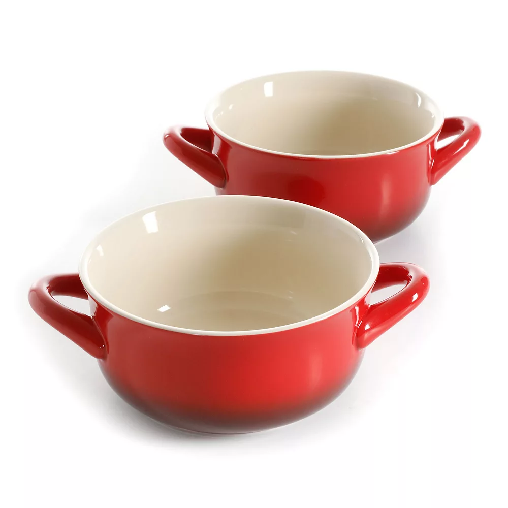 Gibson Living Crock-Pot 30oz Artisan Stoneware Soup Bowl W/ Handles, 2 Pack, Red Gradient 1 Gibson Living Crock-Pot 30oz Artisan Stoneware Soup Bowl W/ Handles, 2 Pack, Red Gradient
