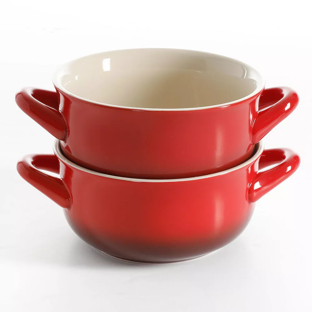 Gibson Living Crock-Pot 30oz Artisan Stoneware Soup Bowl W/ Handles, 2 Pack, Red Gradient 2 Gibson Living Crock-Pot 30oz Artisan Stoneware Soup Bowl W/ Handles, 2 Pack, Red Gradient - Image 2