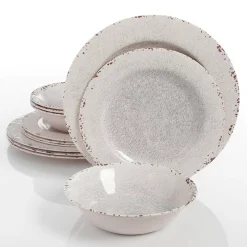 Gibson Living Gibson Studio California Mauna 12 Piece Durable Melamine Dinnerware Set, Ice
