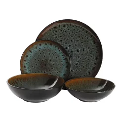 Alternative view of Gibson Living Gibson Elite Kyoto 16 Piece Double Bowl Dinnerware Set, Service For 4, Teal