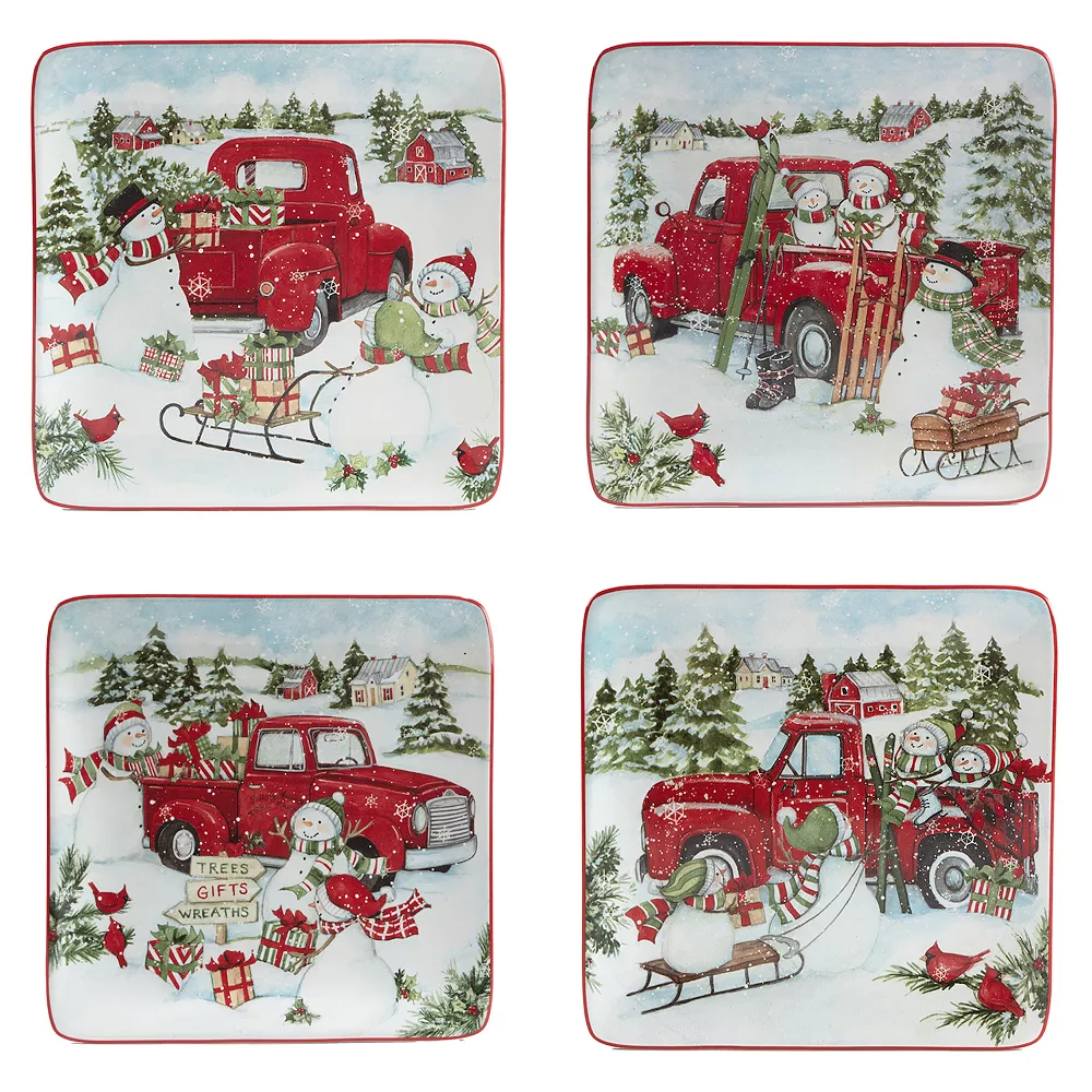 Certified International Red Truck Snowman 4-pc. Dessert Plate Set 1 Certified International Red Truck Snowman 4-pc. Dessert Plate Set