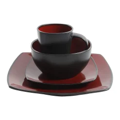 Alternative view of Gibson Cuisine Gibson Soho Lounge 16 Piece Reactive Glaze Dinnerware Plates, Bowls, & Mugs, Red