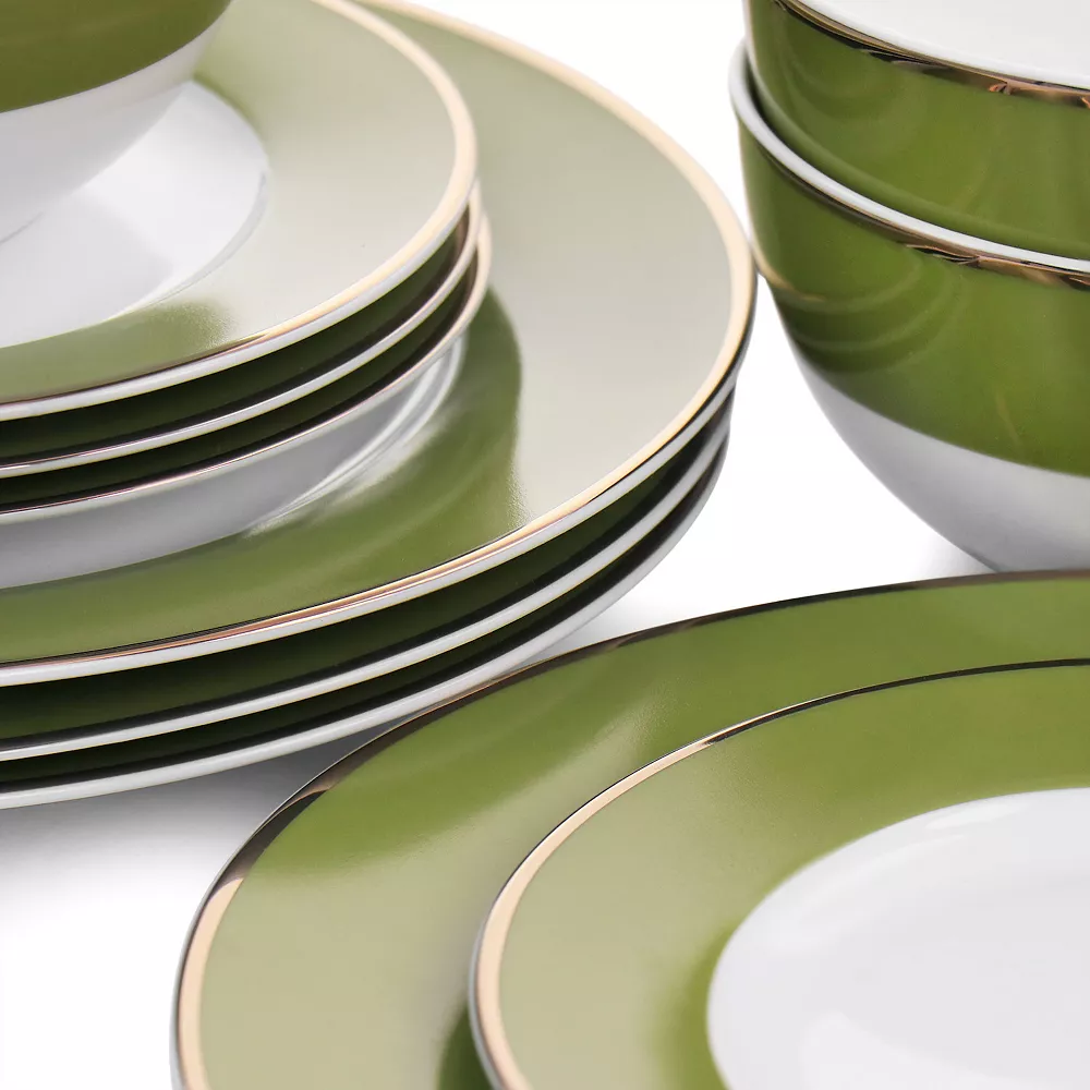 Martha Stewart Gibson Everyday Gold Rimmed 12 Piece Fine Ceramic Dinnerware Set 2 Martha Stewart Gibson Everyday Gold Rimmed 12 Piece Fine Ceramic Dinnerware Set - Image 2