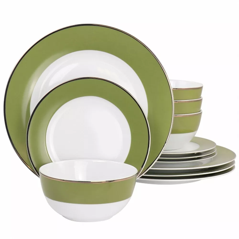 Martha Stewart Gibson Everyday Gold Rimmed 12 Piece Fine Ceramic Dinnerware Set 1 Martha Stewart Gibson Everyday Gold Rimmed 12 Piece Fine Ceramic Dinnerware Set