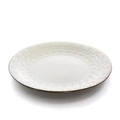 Elama Countess 16 Piece Embossed Double Bowl Stoneware Dinnerware Set In Ivory -dinner plate shop 5959699 ALT2