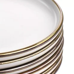 Elama Paul 6 Piece Stoneware Salad Plate Set In Matte Black With Gold Rim -dinner plate shop 5959701 ALT2