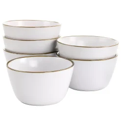 Elama Arthur 6 Piece Stoneware Bowl Set In Matte White With Gold Rim