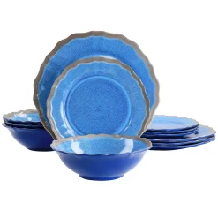 Elama Roma 12 Piece Melamine Dinnerware Set In Blue