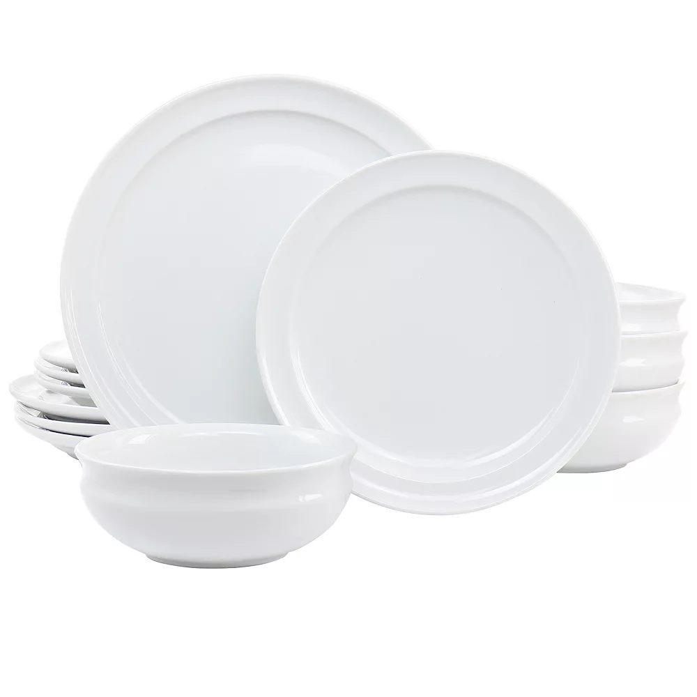 Martha Stewart 12 Piece Fine Ceramic Rimmed Dinnerware Set In White 1 Martha Stewart 12 Piece Fine Ceramic Rimmed Dinnerware Set In White