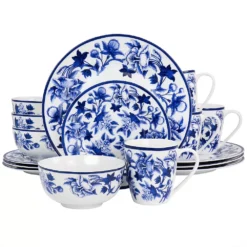 Martha Stewart 16 Piece Blue Vintage Fine Ceramic Dinnerware Set In Cobalt