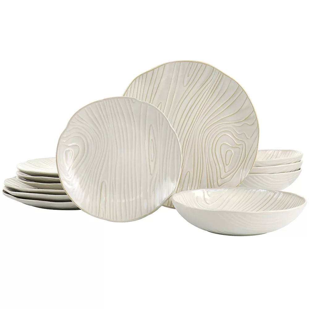 Martha Stewart Wood Pattern 12 Piece Stoneware Dinnerware Set In Off-White 1 Martha Stewart Wood Pattern 12 Piece Stoneware Dinnerware Set In Off-White