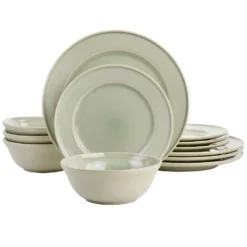 Martha Stewart 12 Piece Reactive Glaze Stoneware Dinnerware Set In Sharkey Grey