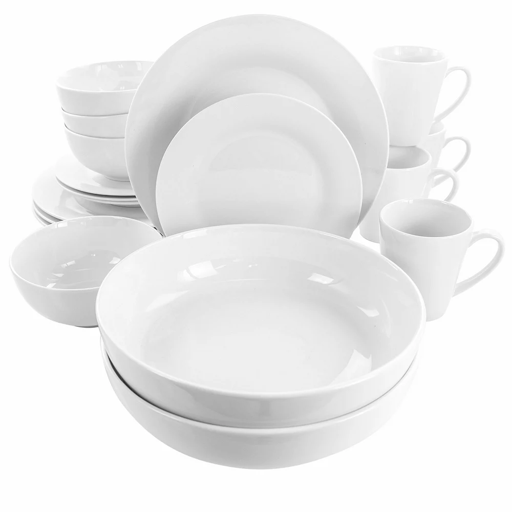 Elama Carey 18 Piece Round Porcelain Dinnerware Set In White 1 Elama Carey 18 Piece Round Porcelain Dinnerware Set In White