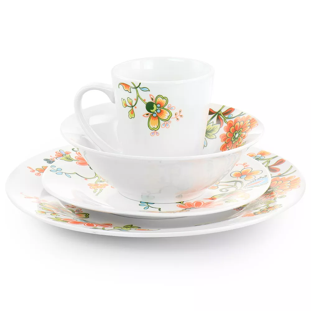 Elama Spring Bloom 16 Piece Round Porcelain Dinnerware Set 1 Elama Spring Bloom 16 Piece Round Porcelain Dinnerware Set