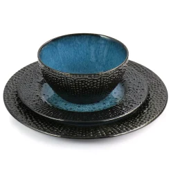Elama Estevan 16 Piece Round Textured Stoneware Dinnerware Set In Charcoal And Blue 6 Elama Estevan 16 Piece Round Textured Stoneware Dinnerware Set In Charcoal And Blue -dinner plate shop 5961169 ALT2