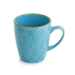 Elama Aqualite 16 Piece Embossed Stoneware Dinnerware Set In Teal -dinner plate shop 5961174 ALT3