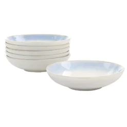 Martha Stewart Blue Rim 8.25 Inch 6 Piece Stoneware Dinner Bowl Set