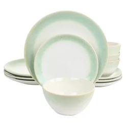 Martha Stewart 12 Piece Perry Street Piece Dinnerware Set With Green Trim
