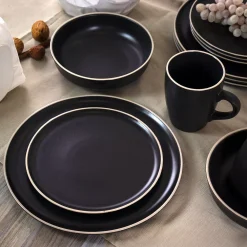 Gibson Elite Serenade 16 Piece Round Stoneware Dinnerware Set In Black -dinner plate shop 5984300 ALT4