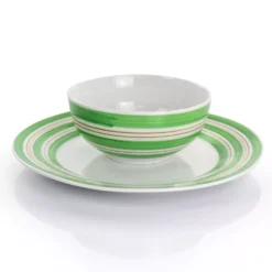 Alternative view of Gibson Home Sunset Stripes 12 Piece Round Fine Ceramic Dinnerware Set In Green