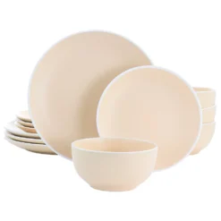 Spice By Tia Mowry Creamy Tahini 12 Piece Stoneware Dinnerware Set In Matte Orange