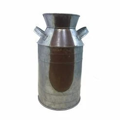Benzara Countryside Galvanized Metal Milk Can Shape Pitcher, Gray