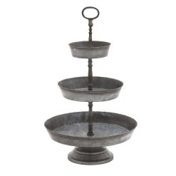 Alternative view of Benzara Galvanized 3 Tier Studded Tray In Metal, Silver
