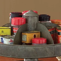Alternative view of Benzara Galvanized Lazy Susan Organizer With 6 Pockets, Gray
